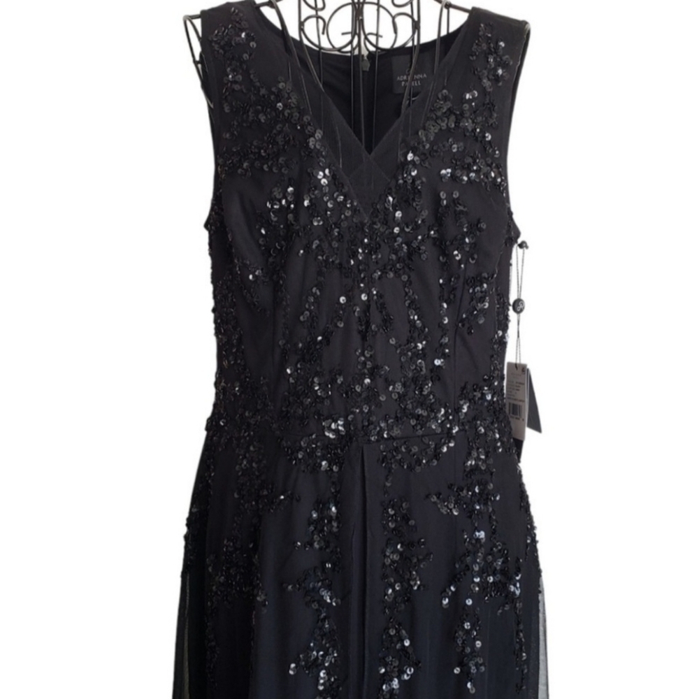 🔥NWT Adrianna Papell Beaded Georgette Jumpsuit, Black, Size 6 - Picture 5 of 16